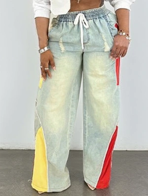 Colorblock Ripped Denim Straight Jeans