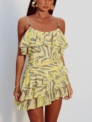 Zebra Printed Ruffles Sleeveless Mini Dress