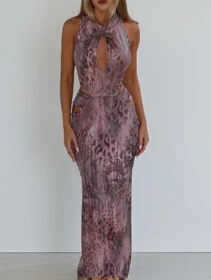 Sexy Printed Hollow-out Sleeveless Maxi Dress