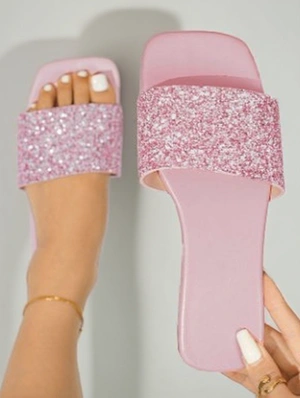 Shiny Sequins Flat Heel Slippers