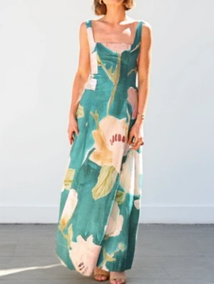 Floral Printed Sleeveless A-line Maxi Dress