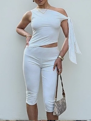 Inclined Shoulder Ribbons Knee Shorts Sets