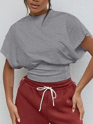 Plain Color Irregular Loose Cropped T-shirts