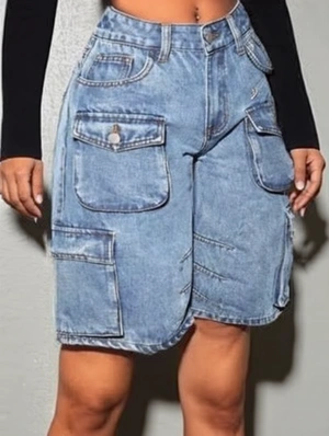 Denim Multi Pocket Cargo Knee Shorts
