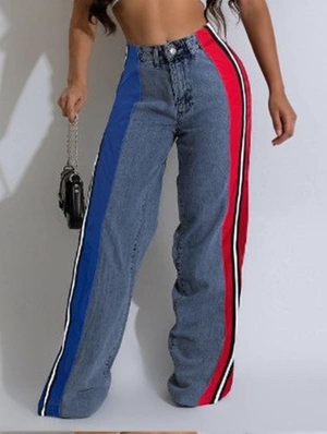 Colorblock Striped Trim Denim Jeans