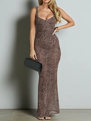 Sleeveless Leopard Split Hem Maxi Dress