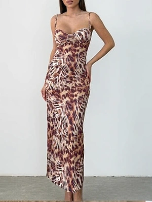 Leopard Printed V Neck Sleeveless Maxi Dress