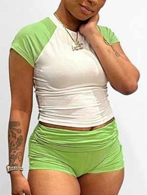 Colorblock Fitted Short Sets With Hairband