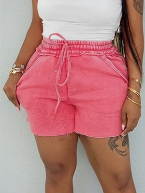 Washed Plain Color Straight Knee Shorts