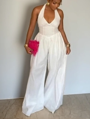 V Neck Halter Backless Wide Leg Jumpsuits