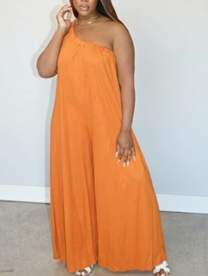One Shoulder Wide Leg Loose Jumpsuits