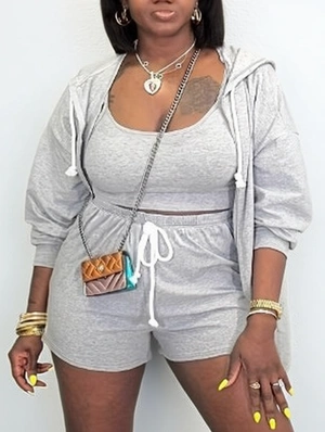 Athleisure Cropped Tank Hooded Short 3 Piece Sets
