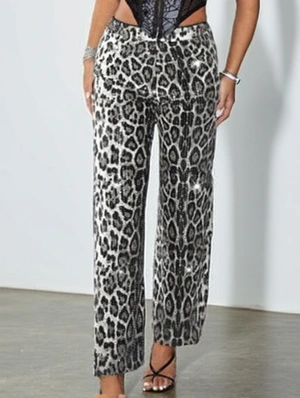 Colorblock Sequin Leopard Straight Pants