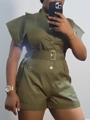 Clasp Short Sleeve Fitted Cargo Rompers