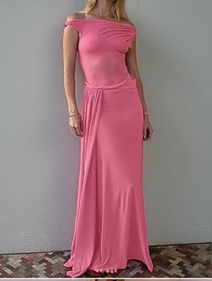 Inclined Shoulder Ribbons Fitted Maxi Dress