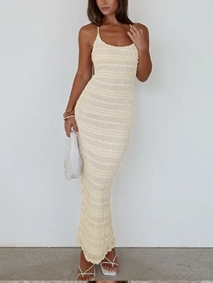 Ruched Halter Backless Tie-wrap Maxi Dress