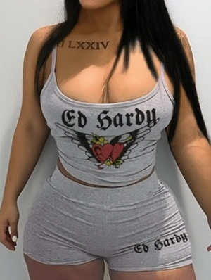 Letter Heart Wing Print Tank Short Sets
