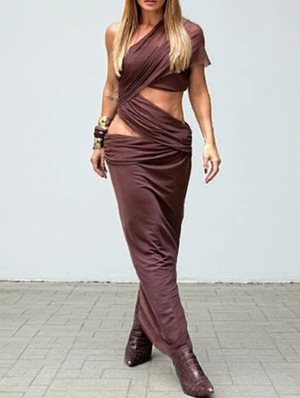 Ruched Irregular One Shoulder Maxi Dress