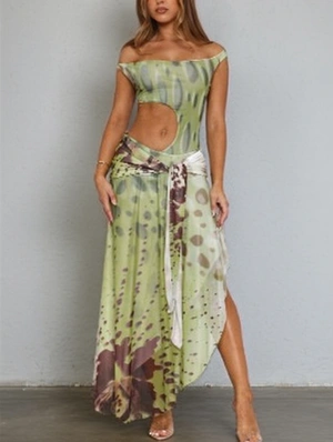 Irregular Off Shoulder Ribbons Maxi Dress