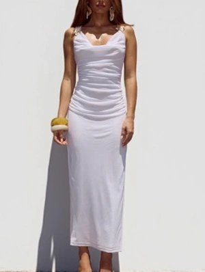 Flower Wing Neck Split Hem Sleeveless Maxi Dress