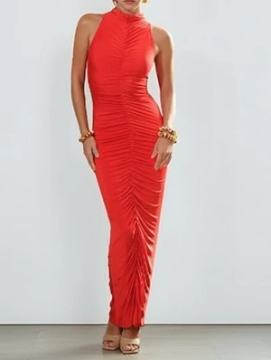Plain Color Ruched Sleeveless Maxi Dress