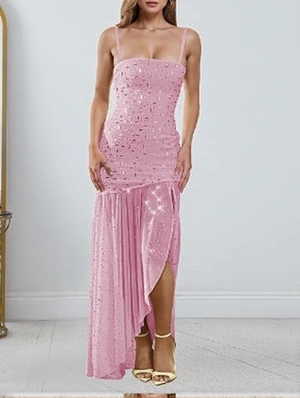 Rhinestones Split Hem Sleeveless Maxi Dress