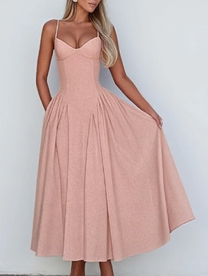 Ruched V Neck Sleeveless A-line Maxi Dress