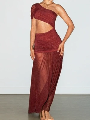 Hollow-out Ruched One Shoulder Maxi Dress
