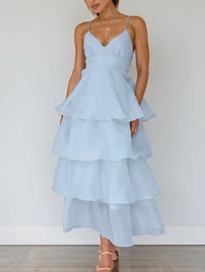 Sleeveless A-line Backless Layered Maxi Dress
