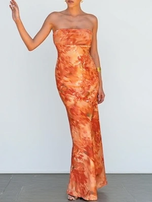 Floral Printed Hollow-out Off Shoulder Maxi Dress