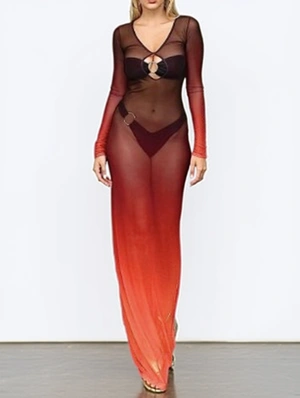 Gradient See Through Hollow-out Maxi Dress