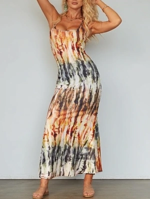Modernist Printed Sleeveless Maxi Dress