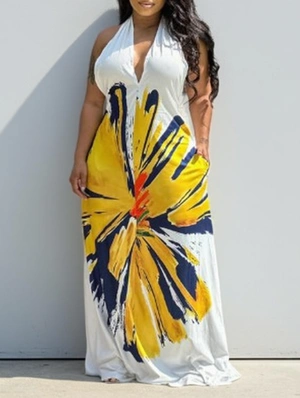 Floral Halter Tie-wrap Backless Maxi Dress