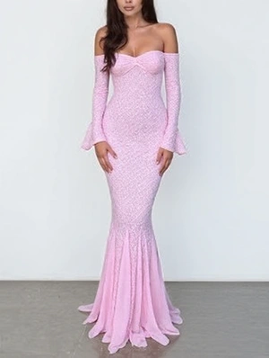 Lace Panel Off Shoulder Mermaid Maxi Dress