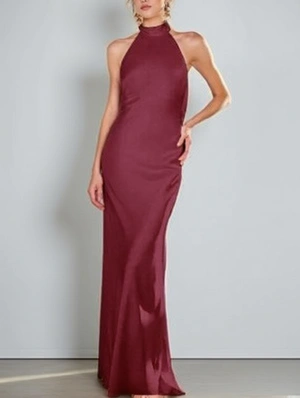 Solid Backless Tie-wrap Halter Maxi Dress