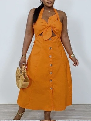 Knot Hollow-out Halter Backless Maxi Dress
