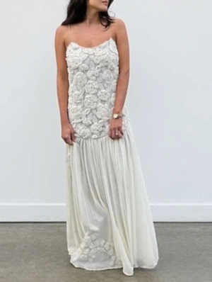 Flower Decor Chiffon Sleeveless Pleated Maxi Dress