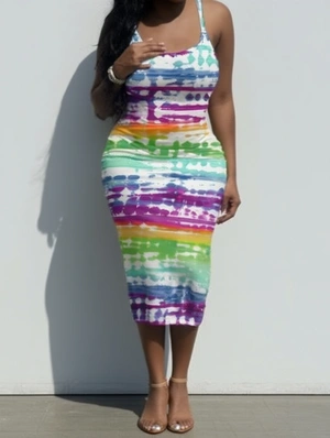 Colorblock Printed Sleeveless Fitted Maxi Dress