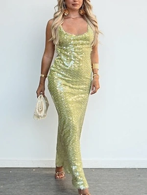 Sequin Bareback Wrap Sleeveless Maxi Dress