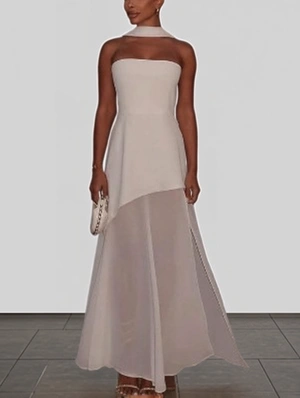 Irregular Sheer A-line Strapless Maxi Dress