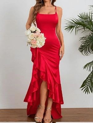 Luxurious Asymmetrical Ruffle Hem Maxi Dress