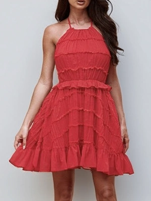 Chiffon Halter Backless Peplum Mini Dress