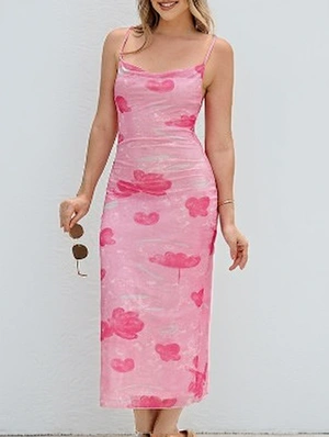 See Through Floral Gauze Sleeveless Maxi Dress