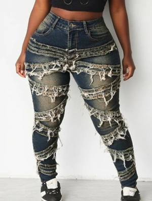 Raged Hem Denim High Rise Fitted Jeans