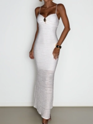 Striped Metal Decor Sleeveless Maxi Dress