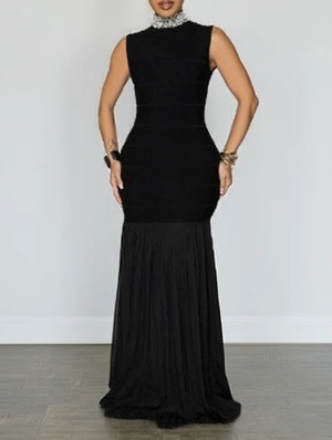 Beading Highneck Sleeveless A-line Maxi Dress