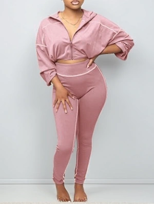 Seam Line Drawstring Zipper Cropped Leggings Sets