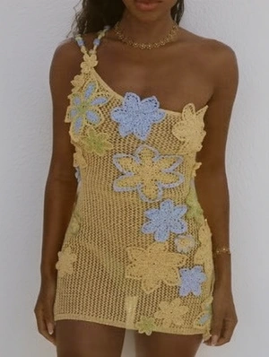 Beading Flower Decor Backless Mini Dress