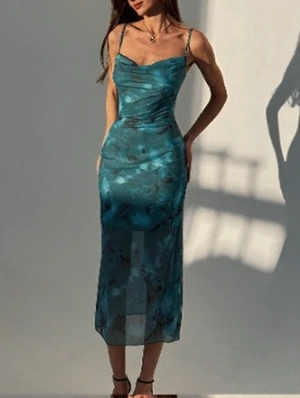 Colorblock Spaghetti Straps Backless Maxi Dress