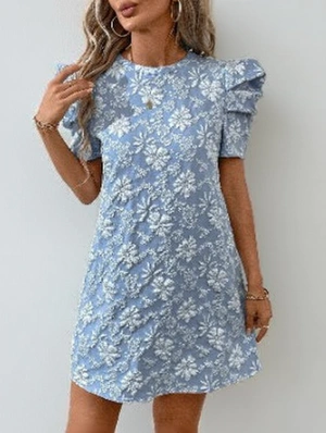 Floral Texture Puff Sleeve A-line Mini Dress